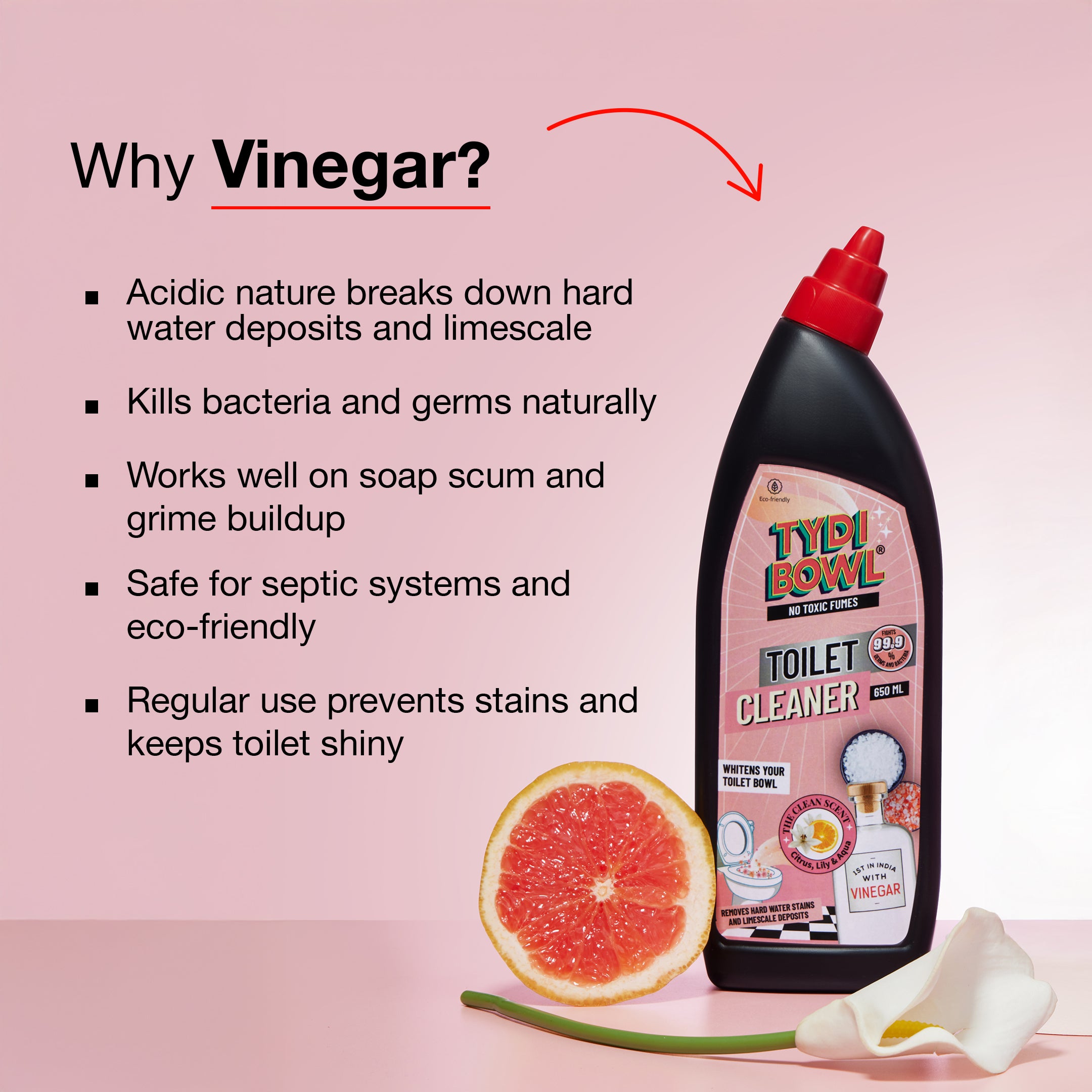 TYDIBOWL® TOILET CLEANER, VINEGAR POWERED, HARD WATER STAIN BLASTER, CLEAN SCENT