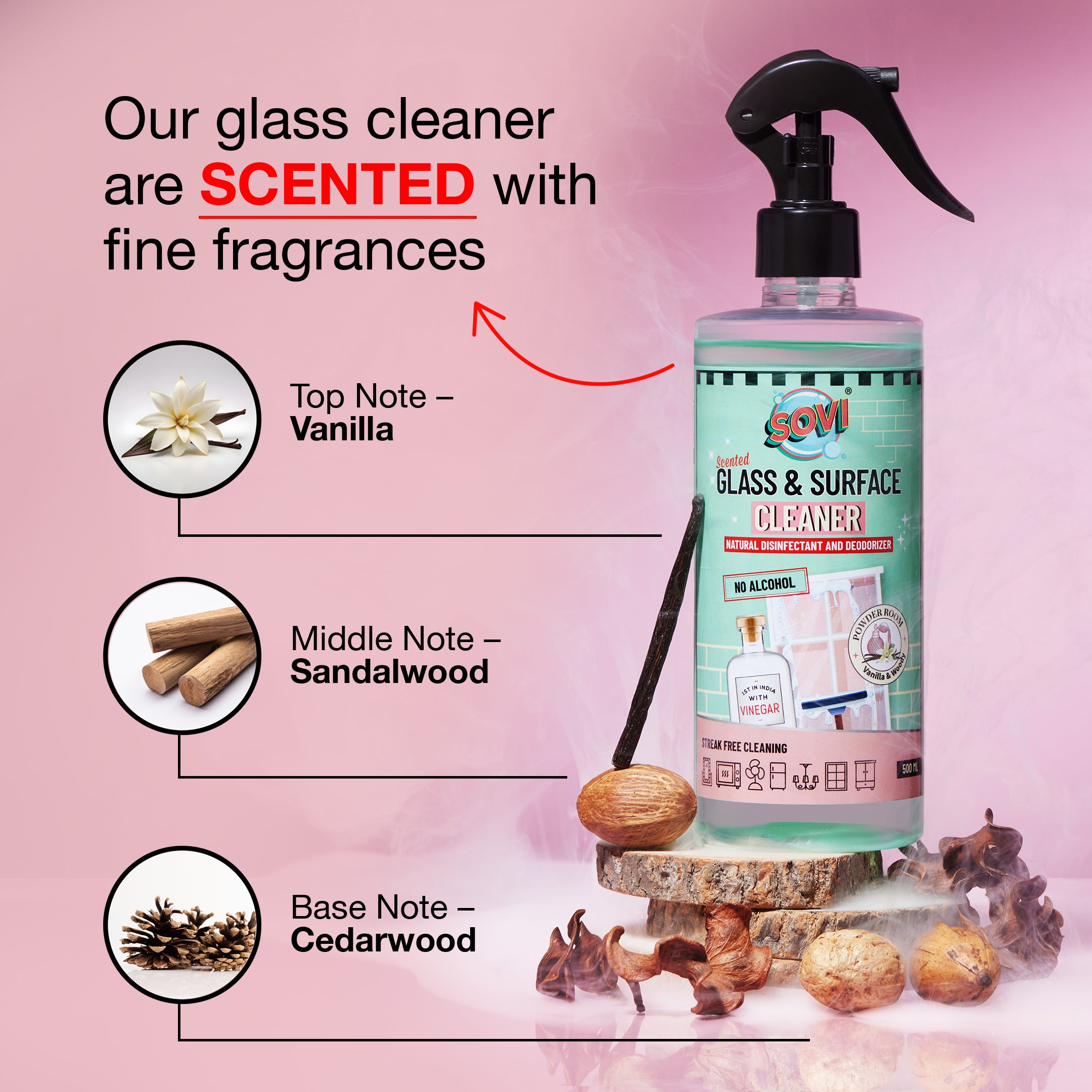 SOVI® VINEGAR POWERED SCENTED GLASS CLEANER, SUGAR COOKIE