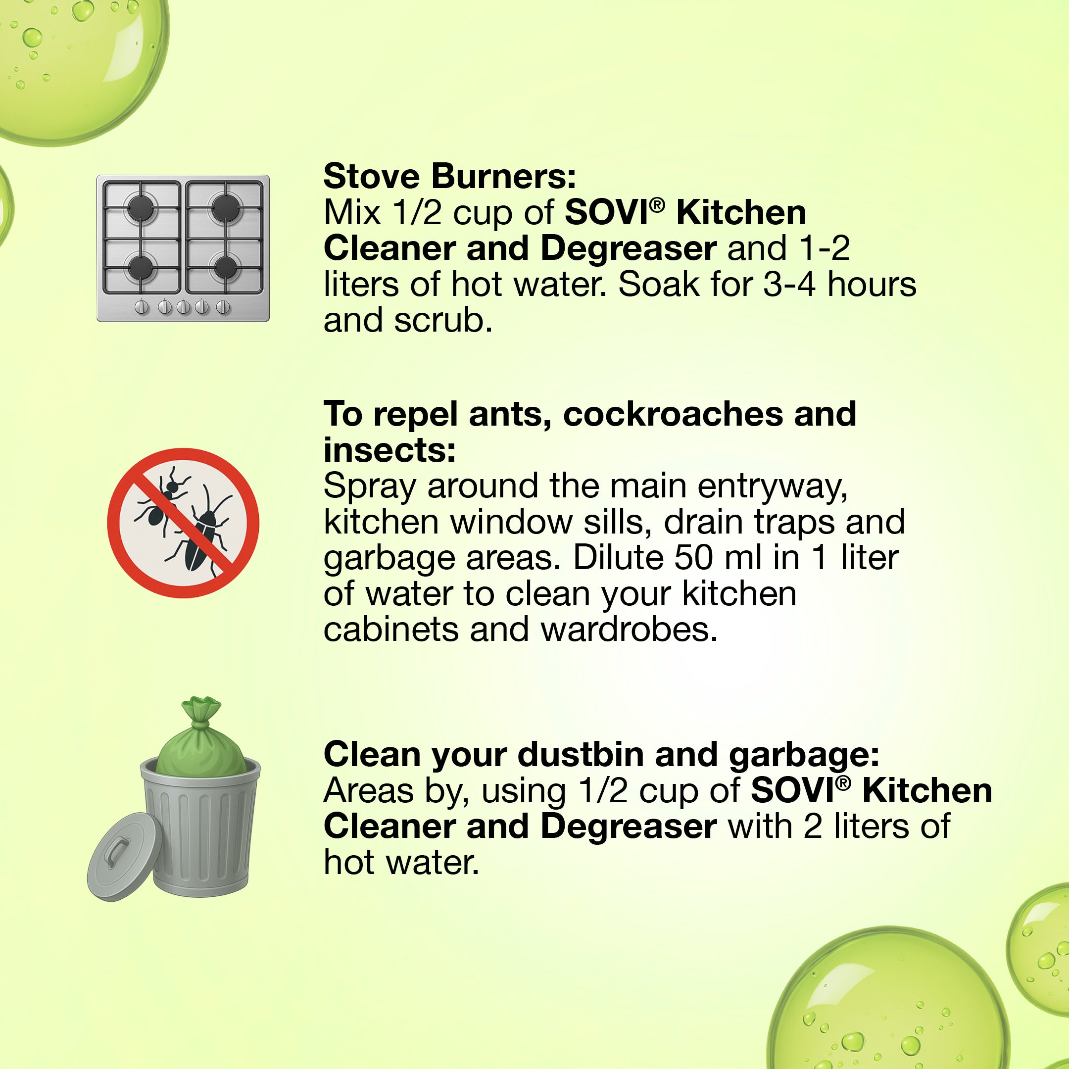 Kitchen Cleaning Combo - SOVI® KITCHEN CLEANER & DEGREASER 500 ml, SOVI® DISHWASH LIQUID GEL 950 ml, Pack of 2