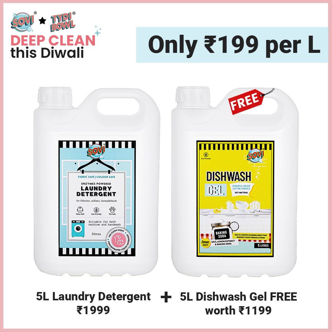 SOVI® Dishwash Gel 5 Liters worth ₹1199 FREE with SOVI® Laundry Liquid Detergent 5 Liters worth ₹1999
