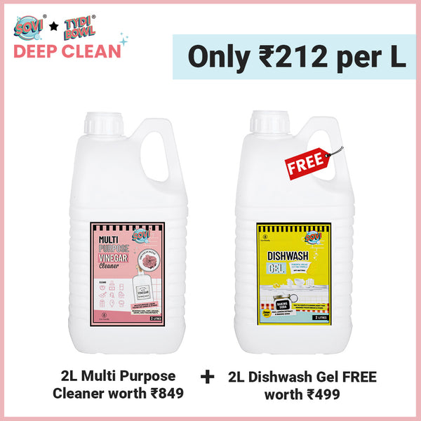 Buy SOVI® Multi-Purpose Vinegar Cleaner 2 Liters & Get SOVI® Dishwash Liquid Gel 2 Liters (₹499) FREE