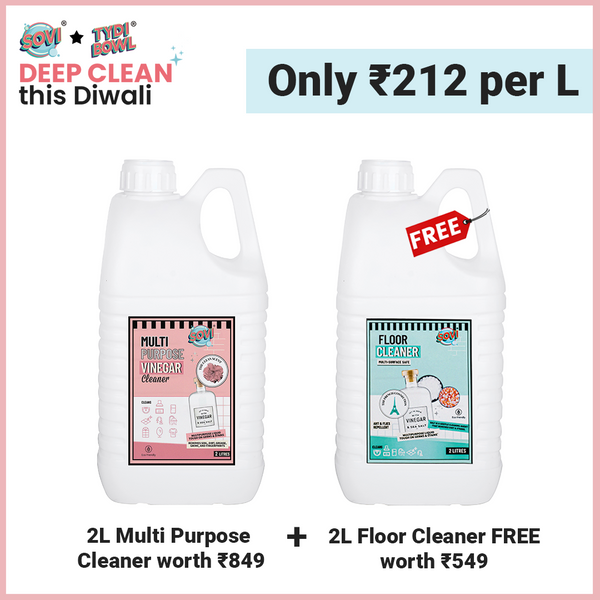 DIWALI OFFER - Buy SOVI® Multi-Purpose Vinegar Cleaner 2 Liters & Get SOVI® Floor Cleaner 2 Liters (₹549) FREE Save upto 65%