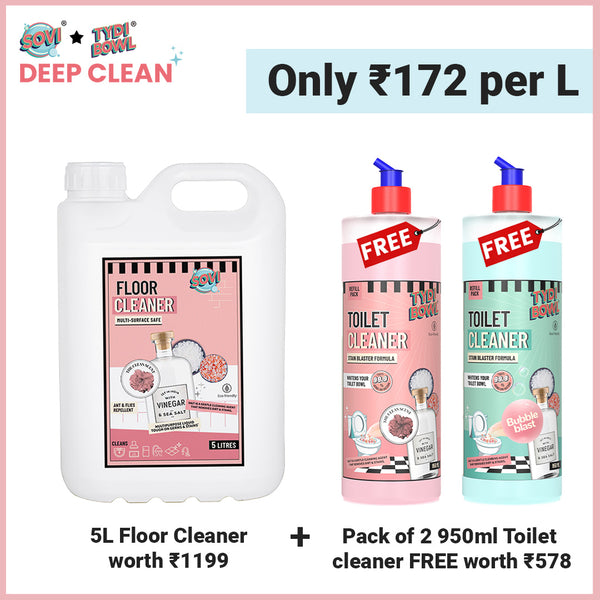 SOVI® Floor Cleaner 5 Liter | TYDIBOWL® Toilet Cleaner (2 x 950 ml) worth ₹578 totally FREE