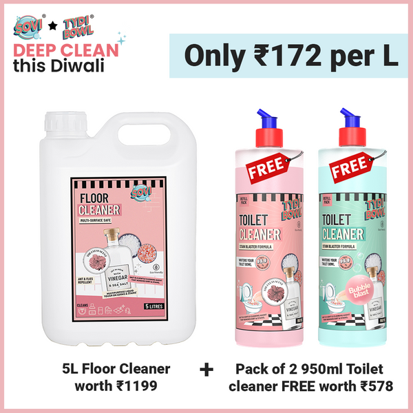 DIWALI OFFER - SOVI® Floor Cleaner 5 Liter | TYDIBOWL® Toilet Cleaner (2 x 950 ml) worth ₹578 totally FREE. Save Upto 50%