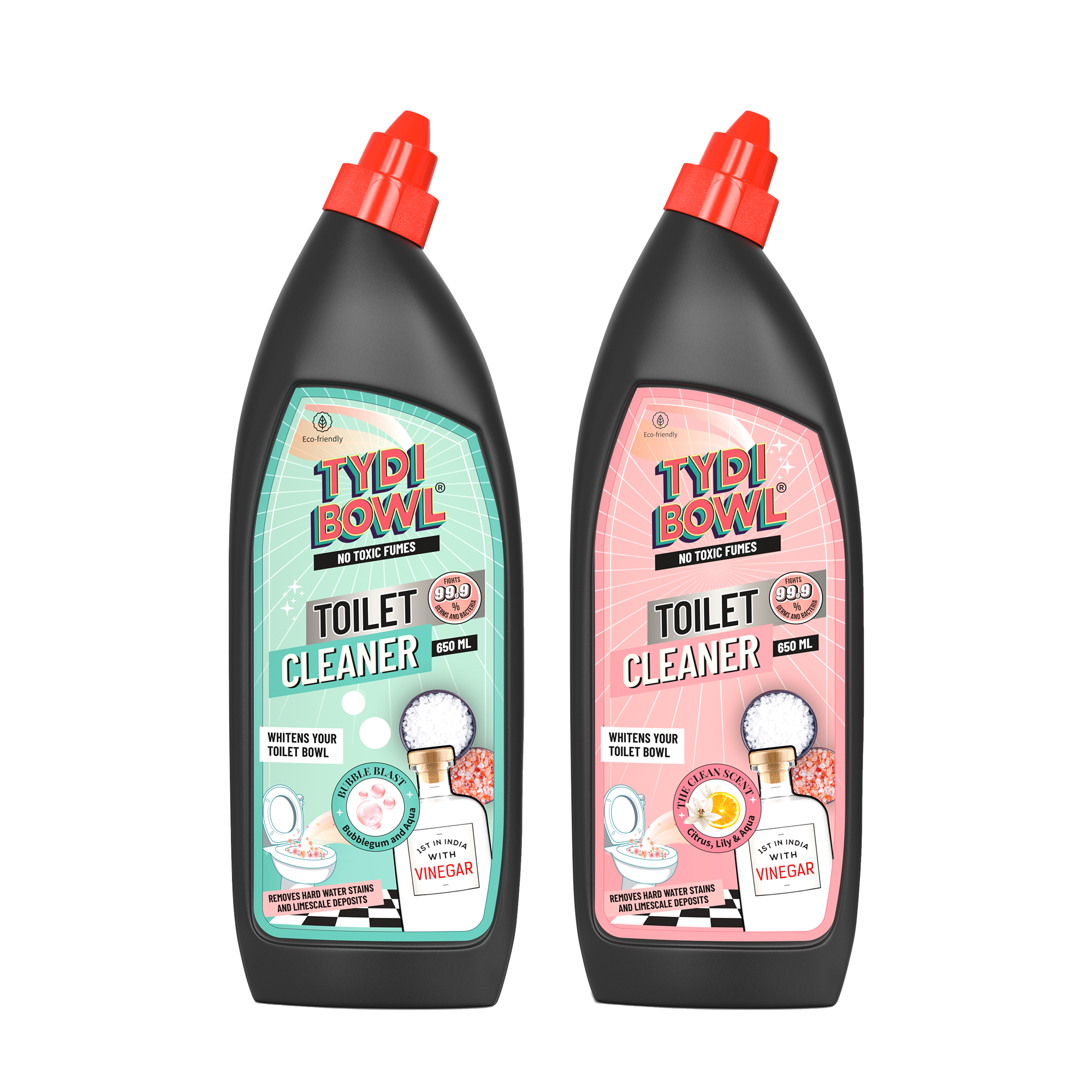 TYDIBOWL® TOILET CLEANER, VINEGAR POWERED, HARD WATER STAIN BLASTER, COMBO OF TWO FRAGRANCES: BUBBLE BLAST + CLEAN SCENT