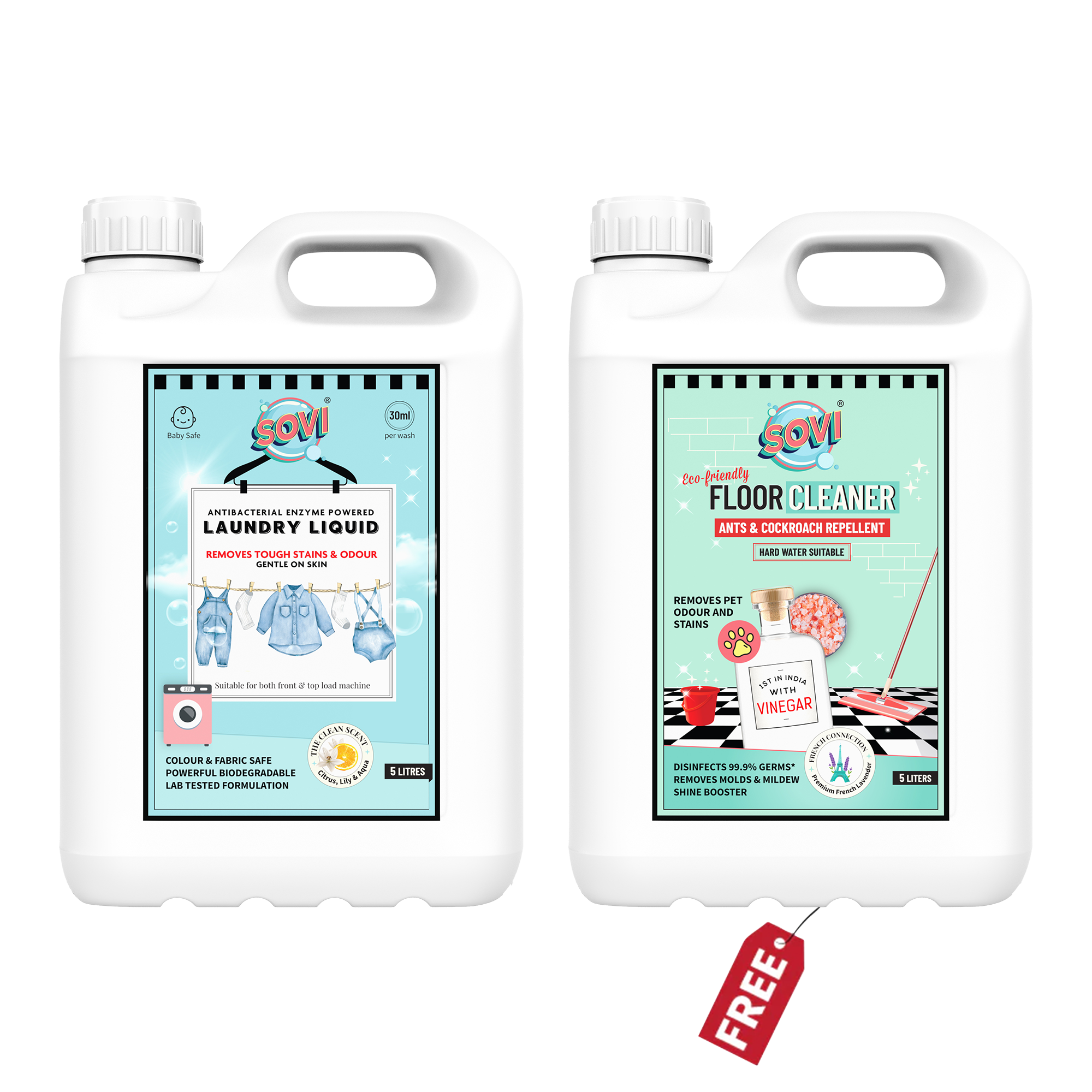 SOVI® Floor Cleaner 5 Liters worth ₹1199 FREE with SOVI® Laundry Liquid Detergent 5 Liters
