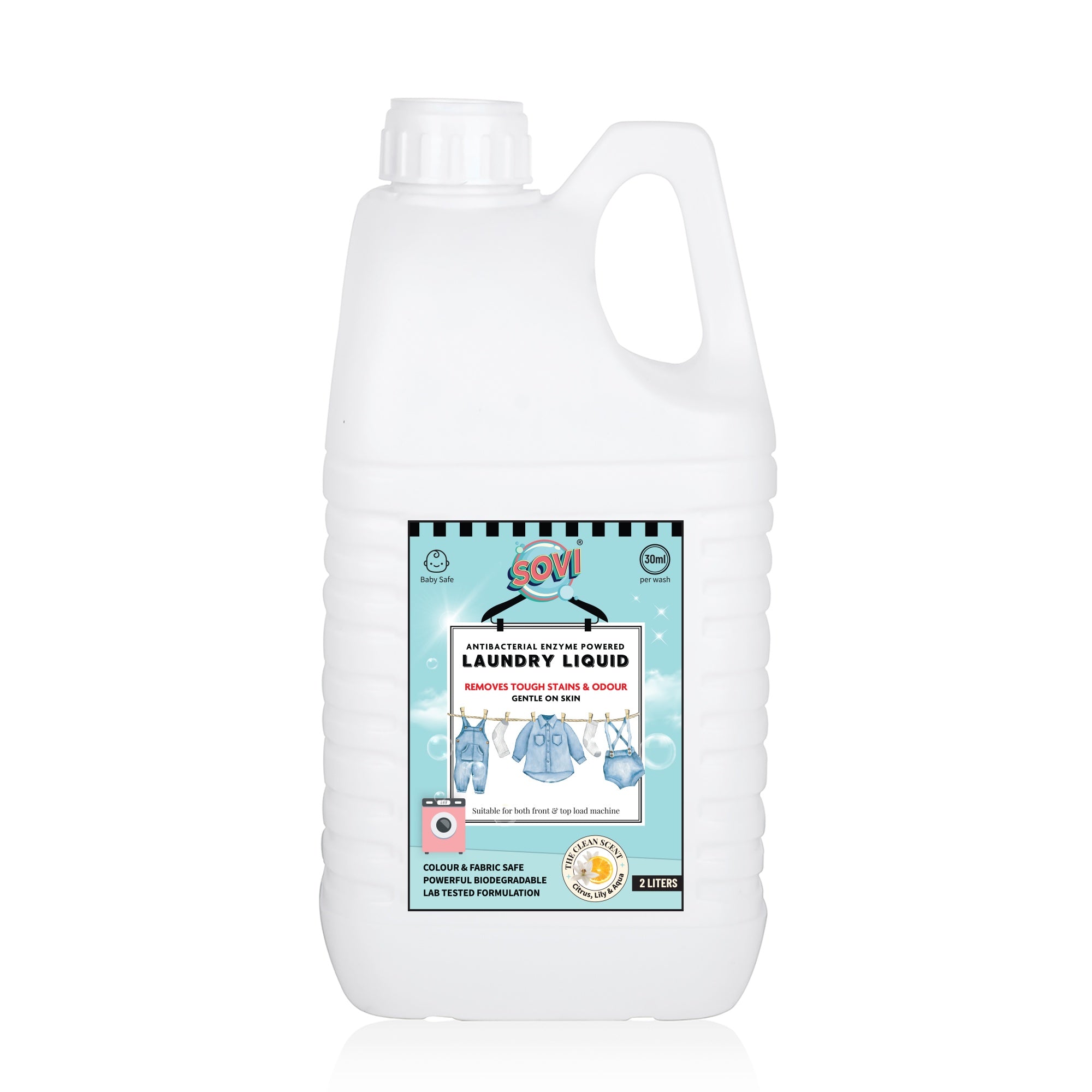 SOVI® ENZYMES POWERED LIQUID LAUNDRY DETERGENT, COLOUR SAFE, FABRIC SAFE, BABY SAFE, PET SAFE, CONVENTRATED LIQUID