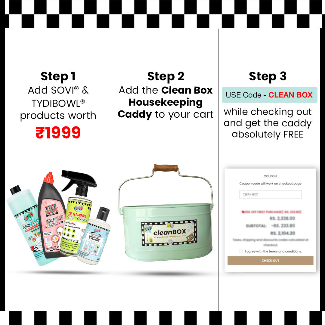 SOVI® & TYDI BOWL® CLEANBOX, Housekeeping Metal Caddy for all your Cleaning Essentials, FREE on purchases above Rs1999