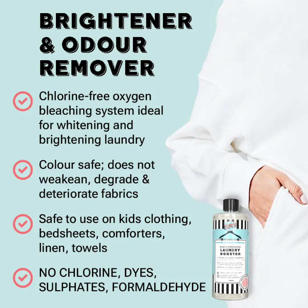 SOVI® LAUNDRY BOOSTER, CHLORINE FREE OXYGEN BLEACH, STAIN REMOVER, LAUNDRY BRIGHTENER AND WHITENER GUIDELINE - 1