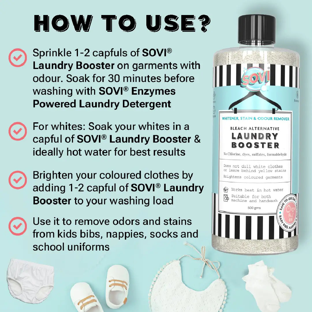 SOVI® LAUNDRY BOOSTER, CHLORINE FREE OXYGEN BLEACH, STAIN REMOVER, LAUNDRY BRIGHTENER AND WHITENER GUIDELINE - 2