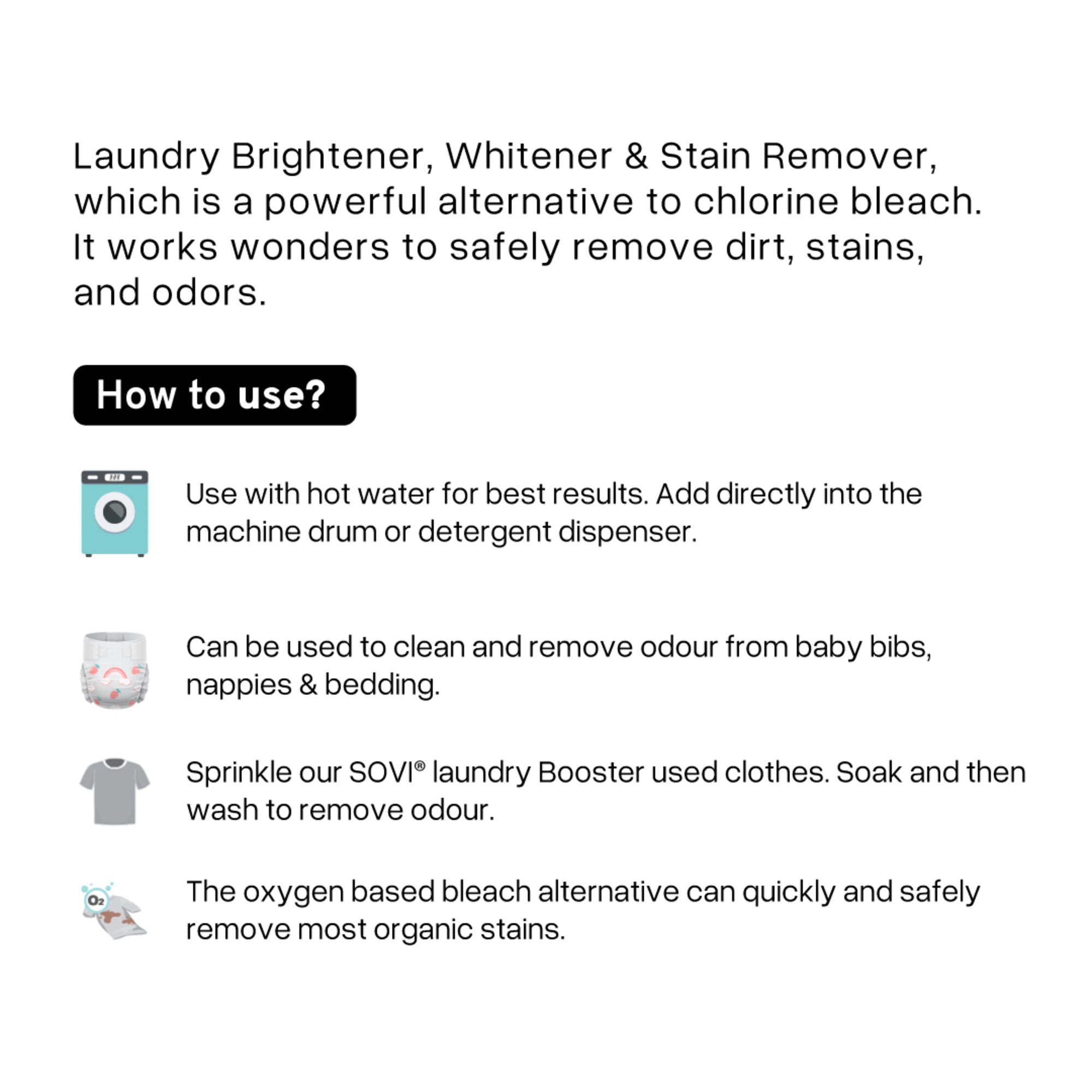 SOVI® EVERYDAY LAUNDRY BRIGHTNER & BOOSTER, CHLORINE FREE OXYGEN BLEACH, ODOUR REMOVER, LAUNDRY WHITENER