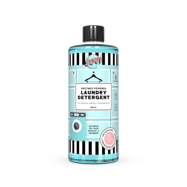 ENZYMES POWERED LIQUID LAUNDRY DETERGENT, COLOUR SAFE, FABRIC SAFE, BABY SAFE, PET SAFE, CONVENTRATED LIQUID 500ML