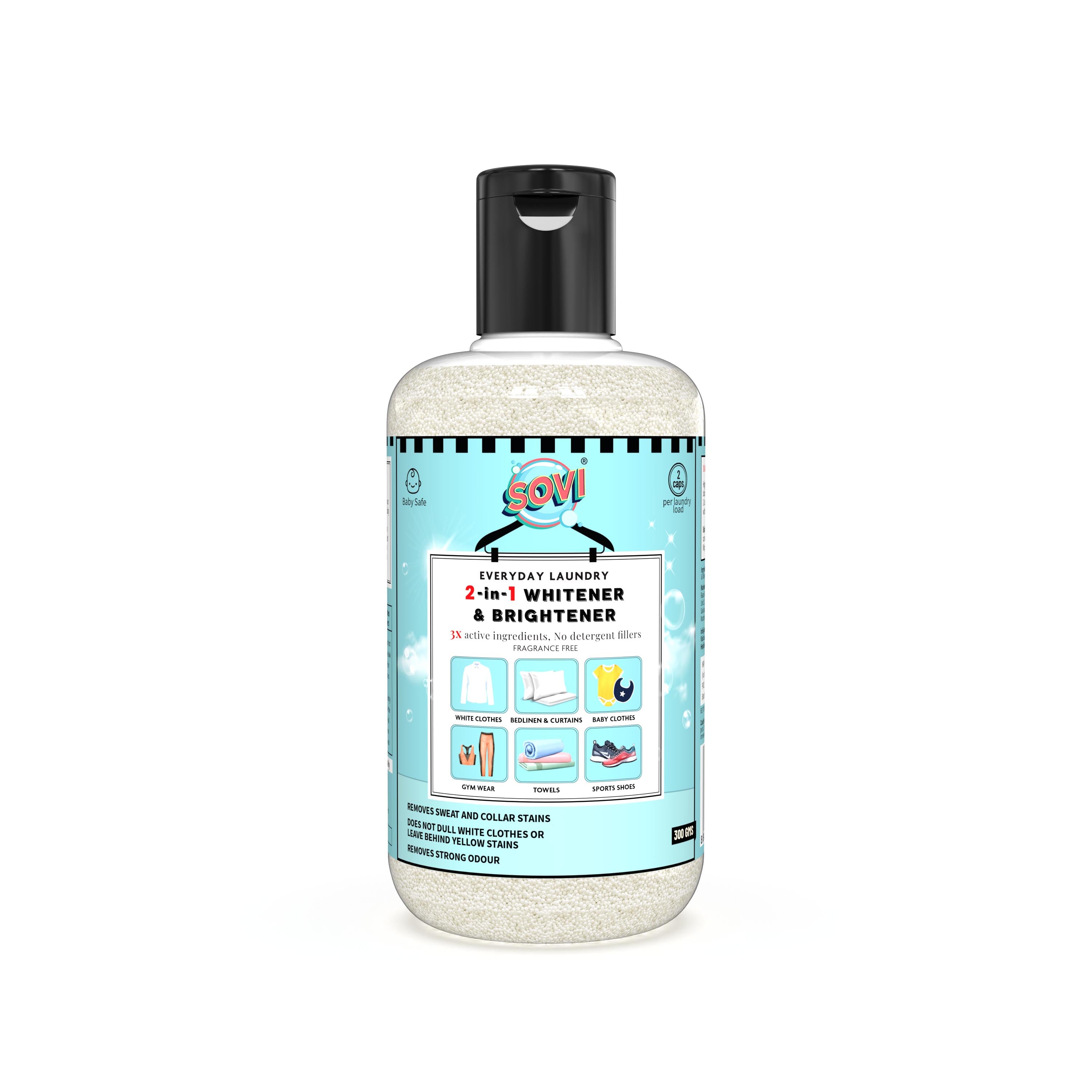 SOVI® 2-IN-1 FABRIC WHITENER & BRIGHTENER, ODOUR REMOVER, COLOUR-SAFE LAUNDRY CARE FOR BABY CLOTHES, TOWELS, GYM WEAR & BED LINEN, MACHINE WASH FRIENDLY, GENTLE ON FABRICS