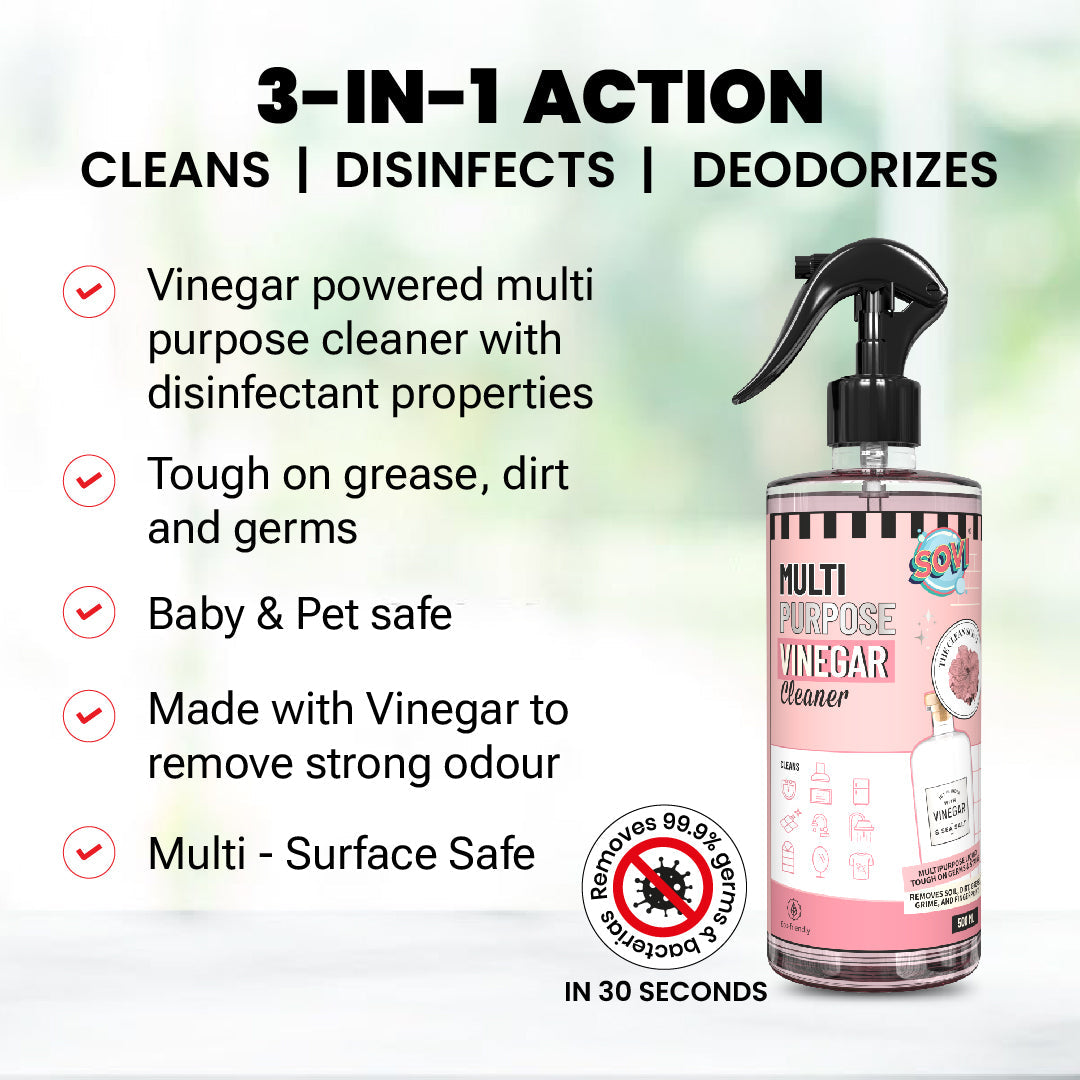 Kitchen Cleaning Combo - SOVI® MULTI PURPOSE VINEGAR CLEANER 500 ml, SOVI® DISHWASH LIQUID GEL 950 ml, Pack of 2
