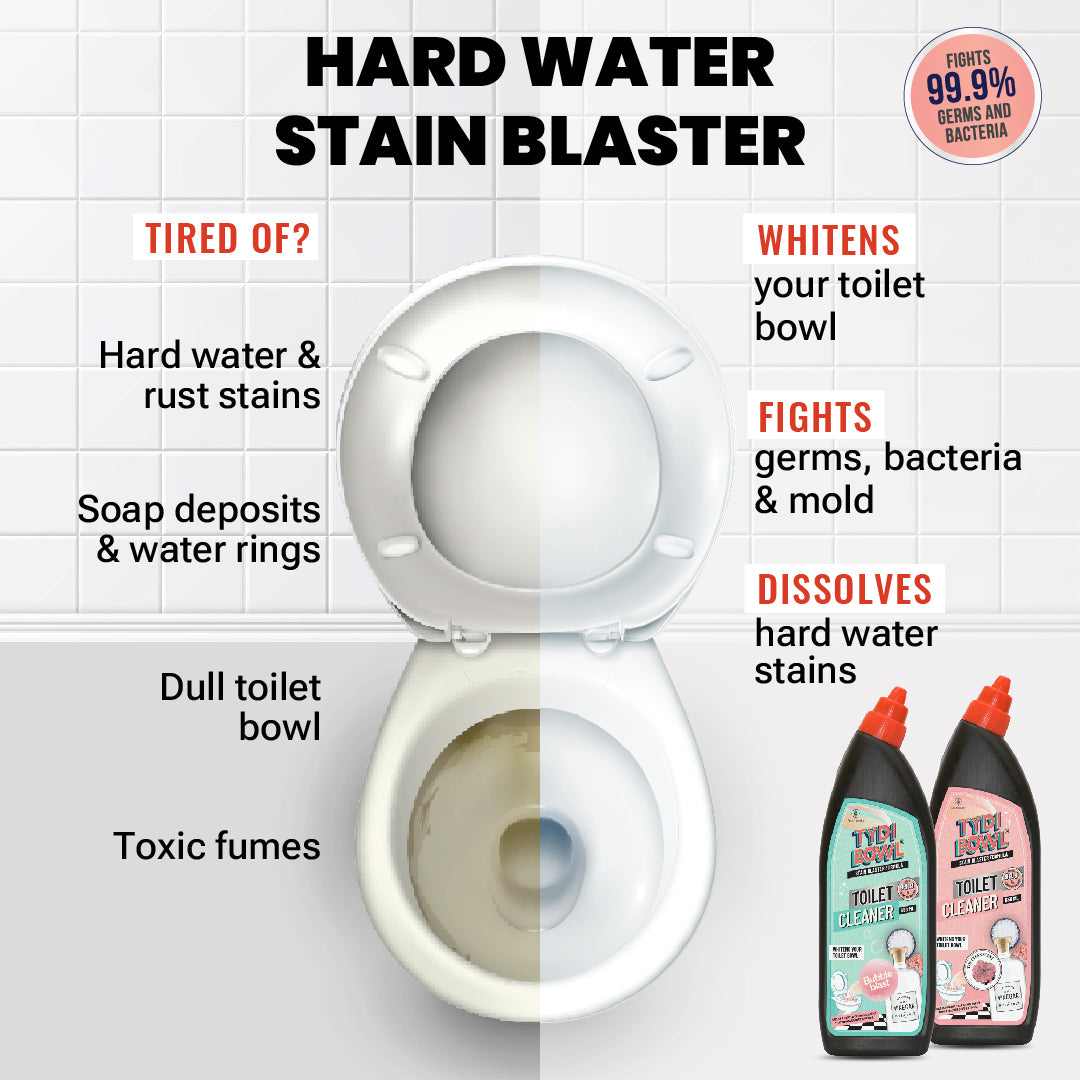 TYDIBOWL® TOILET CLEANER, VINEGAR POWERED, HARD WATER STAIN BLASTER, COMBO OF TWO FRAGRANCES: BUBBLE BLAST + CLEAN SCENT