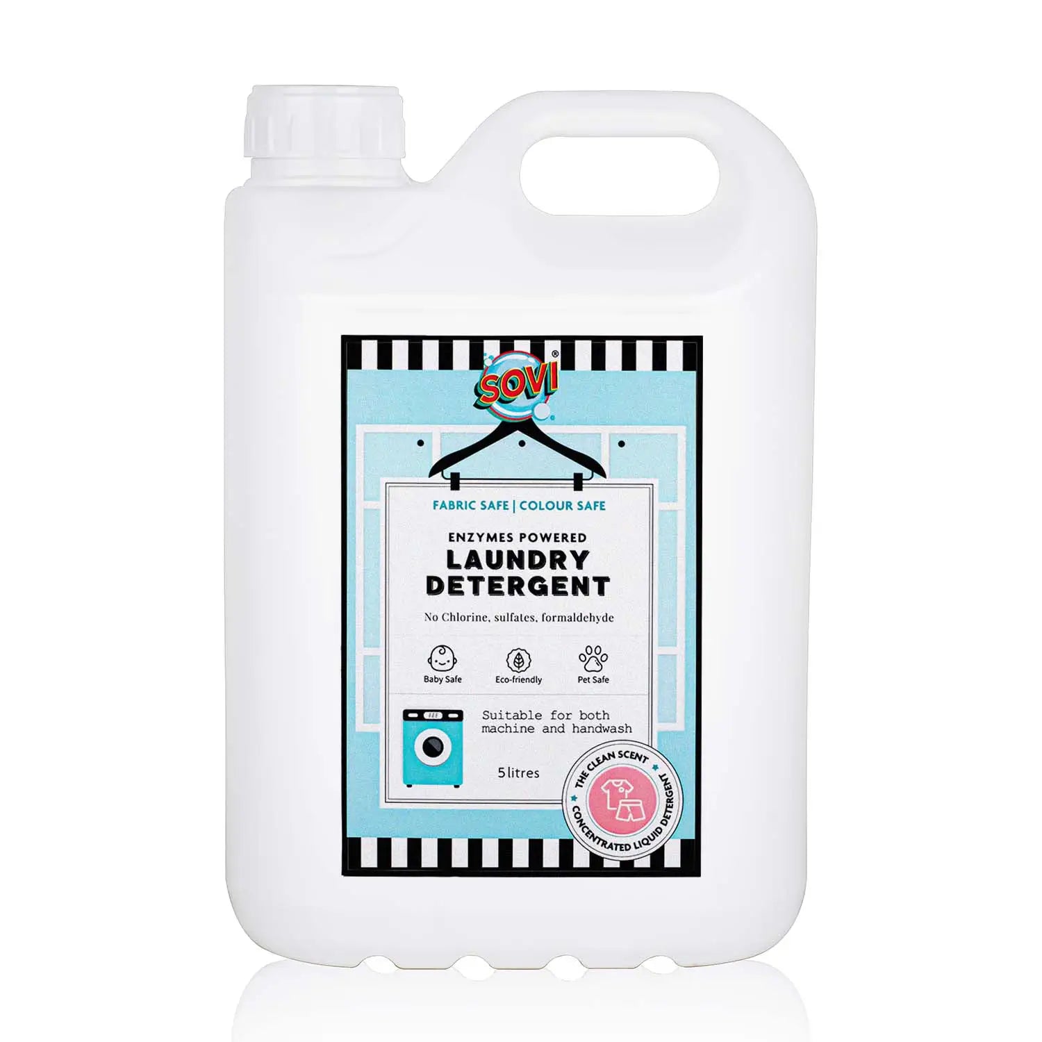 SOVI® ENZYMES POWERED LIQUID LAUNDRY DETERGENT, COLOUR SAFE, FABRIC SAFE, BABY SAFE, PET SAFE, CONVENTRATED LIQUID ( 5L )