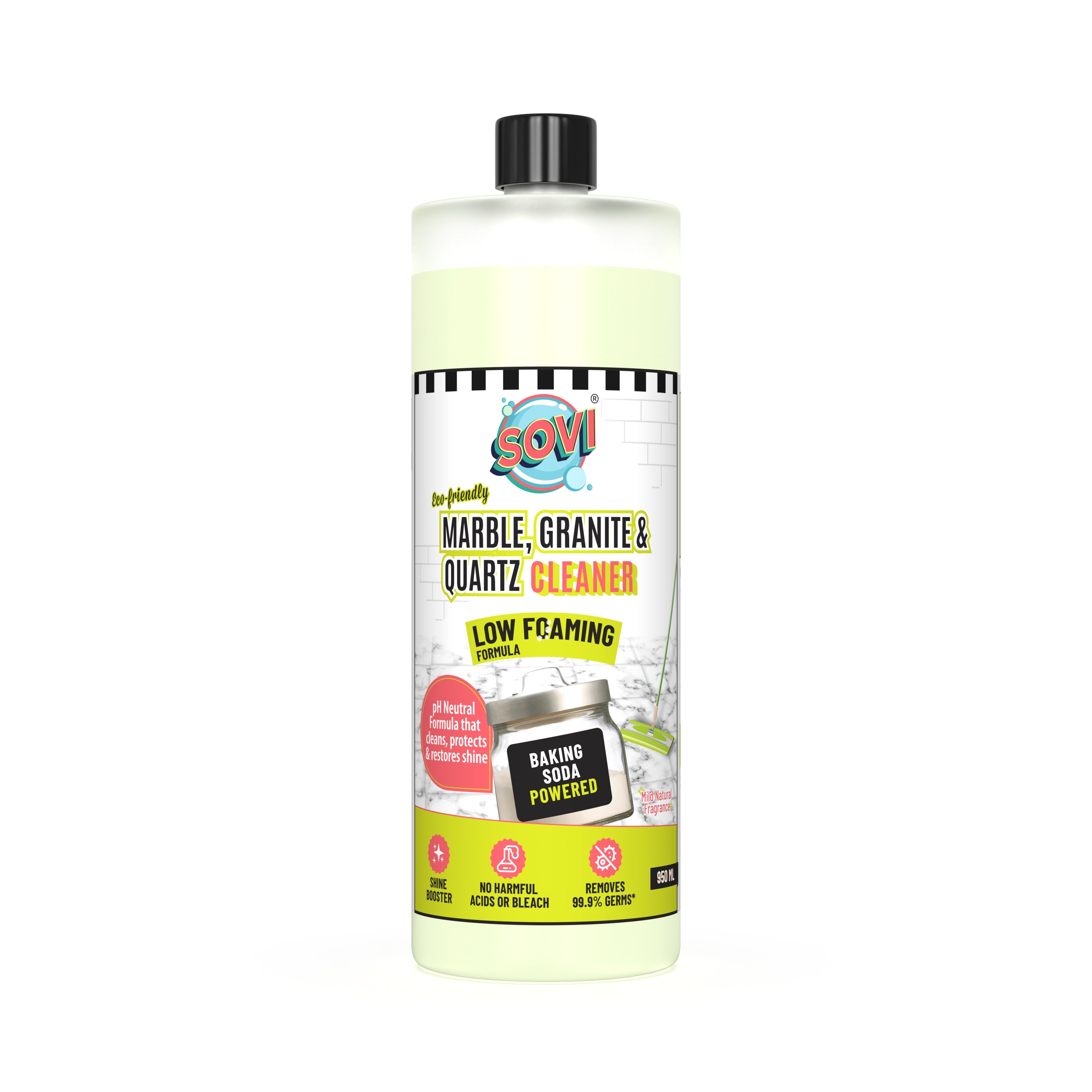 SOVI® ECO FRIENDLY MARBLE CLEANER, GRANITE, QUARTZ & FLOOR CLEANER, LOW FOAMING FORMULA, DEEP CLEANS, RESTORES SHINE, PH NEUTRAL FORMULA, 950 ML