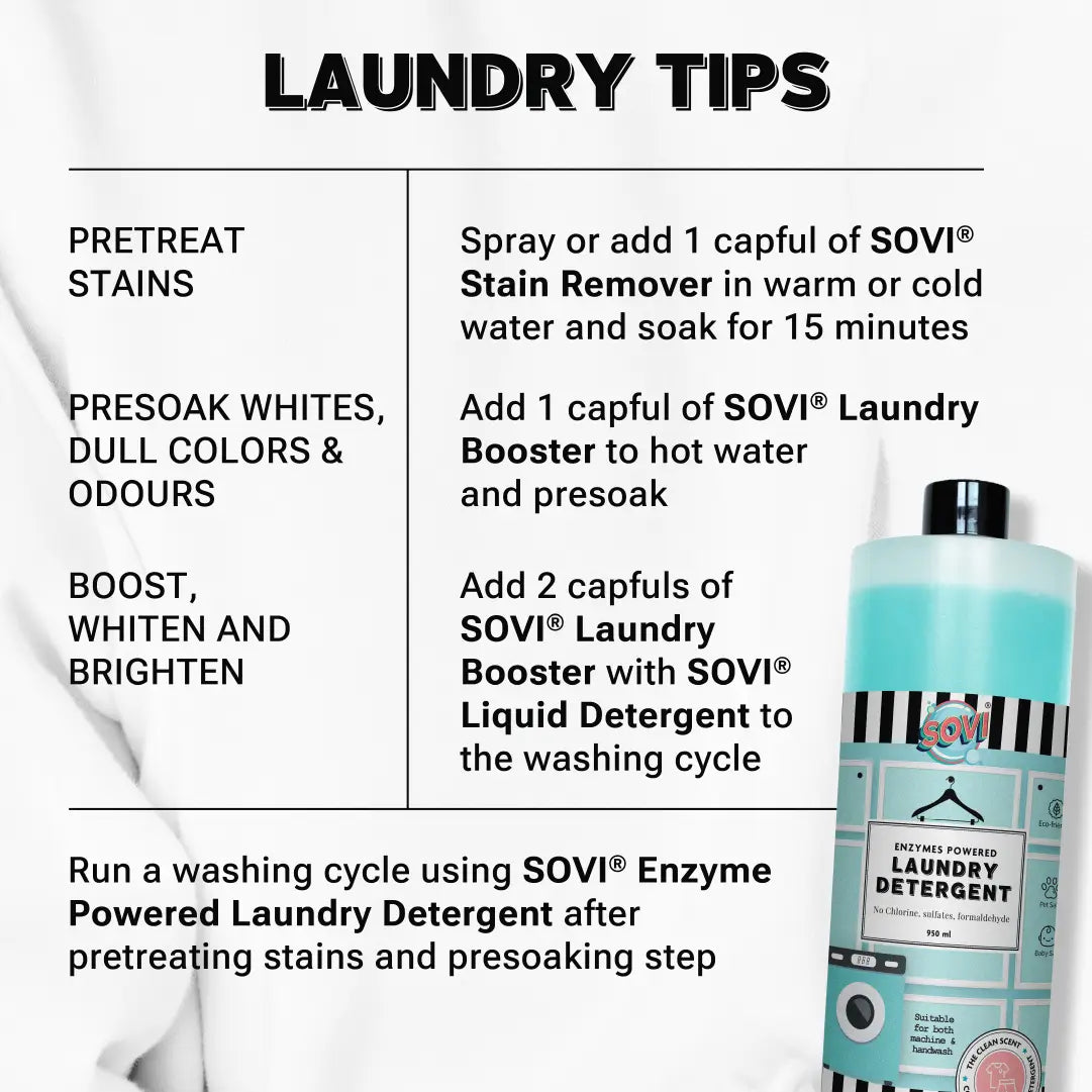 SOVI® LAUNDRY STAIN TREATMENT, ENZYMES POWERED, FIGHTS STAINS, ODOUR & DISCOLOURATION GUIDELINE - 4