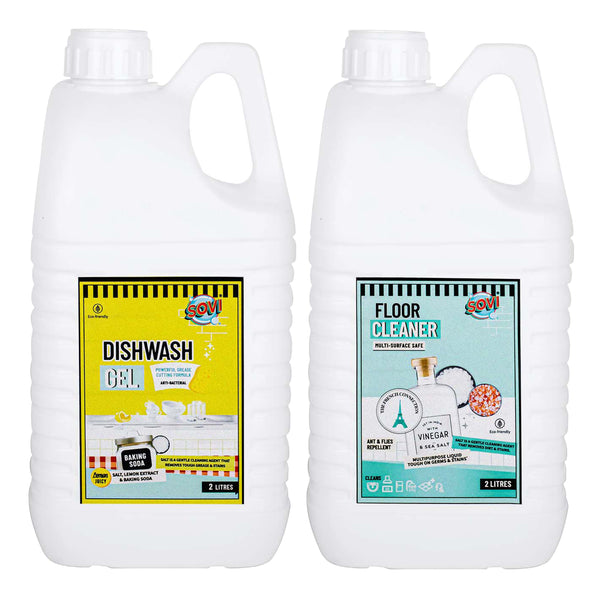 SOVI® Floor Cleaner 2 Liters, | SOVI® Dishwash Liquid Gel 2 Liters, Pack of 2.