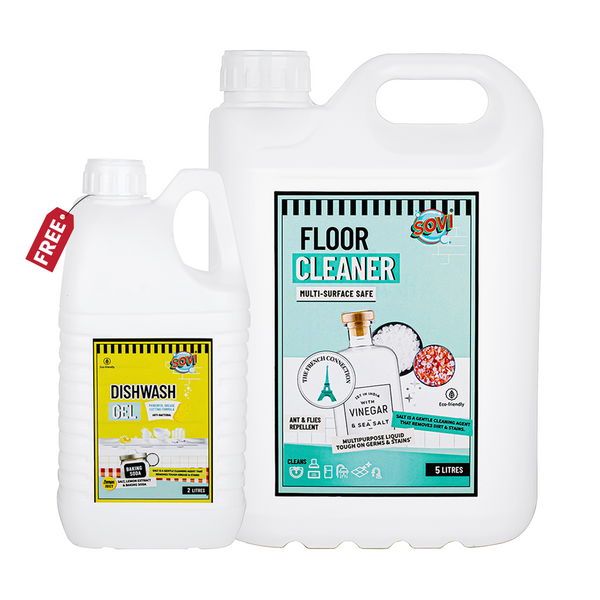 BUMPER OFFER - SOVI® Floor Cleaner 5 Liter | SOVI® Dishwash Liquid Gel 2 Liter (₹499) FREE. Save Upto 40%