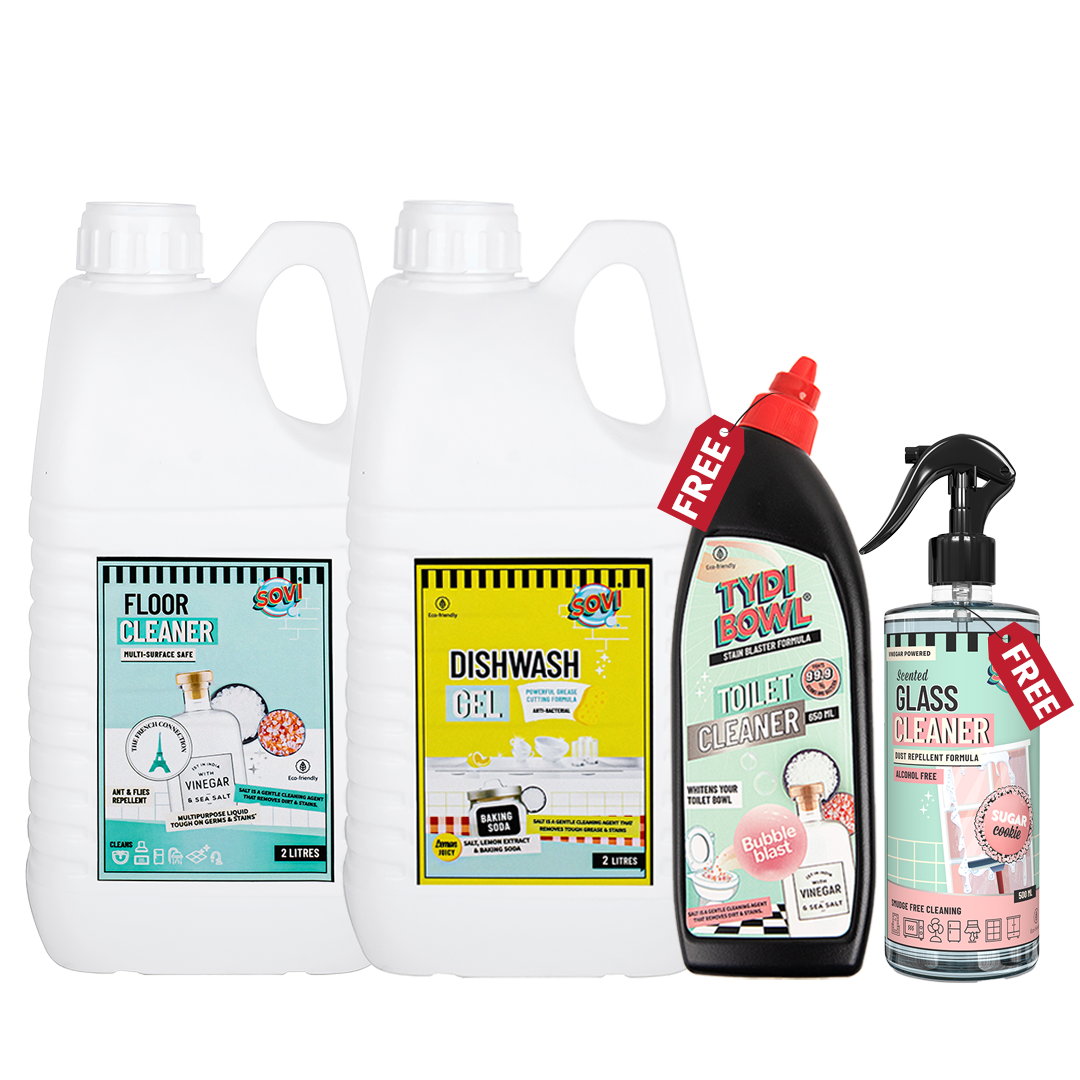 SOVI® Floor Cleaner 2L, SOVI® Dishwash Liquid 2L - Get TYDIBOWL® Toilet Cleaner & SOVI® Glass Cleaner FREE